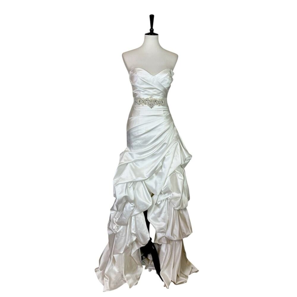 Maggie Sottero New Wedding Gown Hi Low Satin Rhinestone Diamond White Size 6